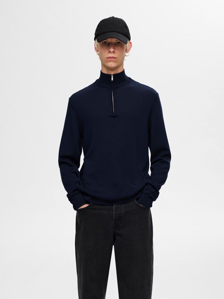 Selected 100% MERINOWOLL HALF-ZIP PULLOVER, Navy Blazer, highres - 16094655_NavyBlazer_003.jpg