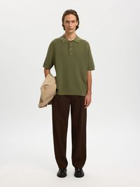 RELAXED FIT POLOHEMD AUS STRICK, Deep Lichen Green, highres