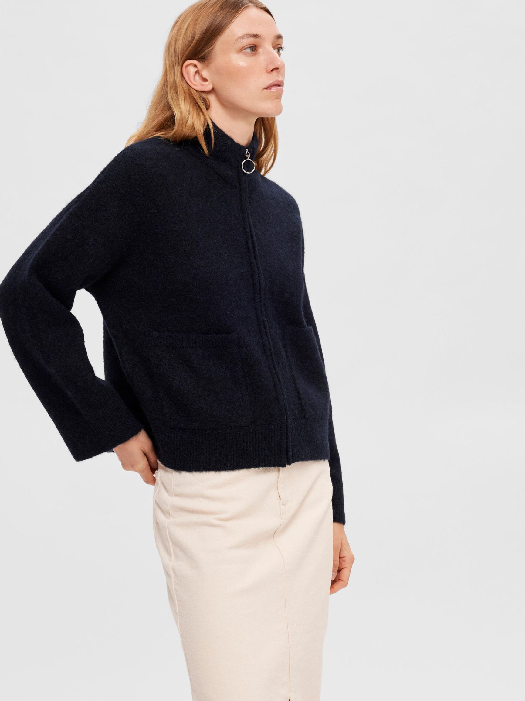 WOOL BLEND CARDIGAN, Dark Sapphire, highres