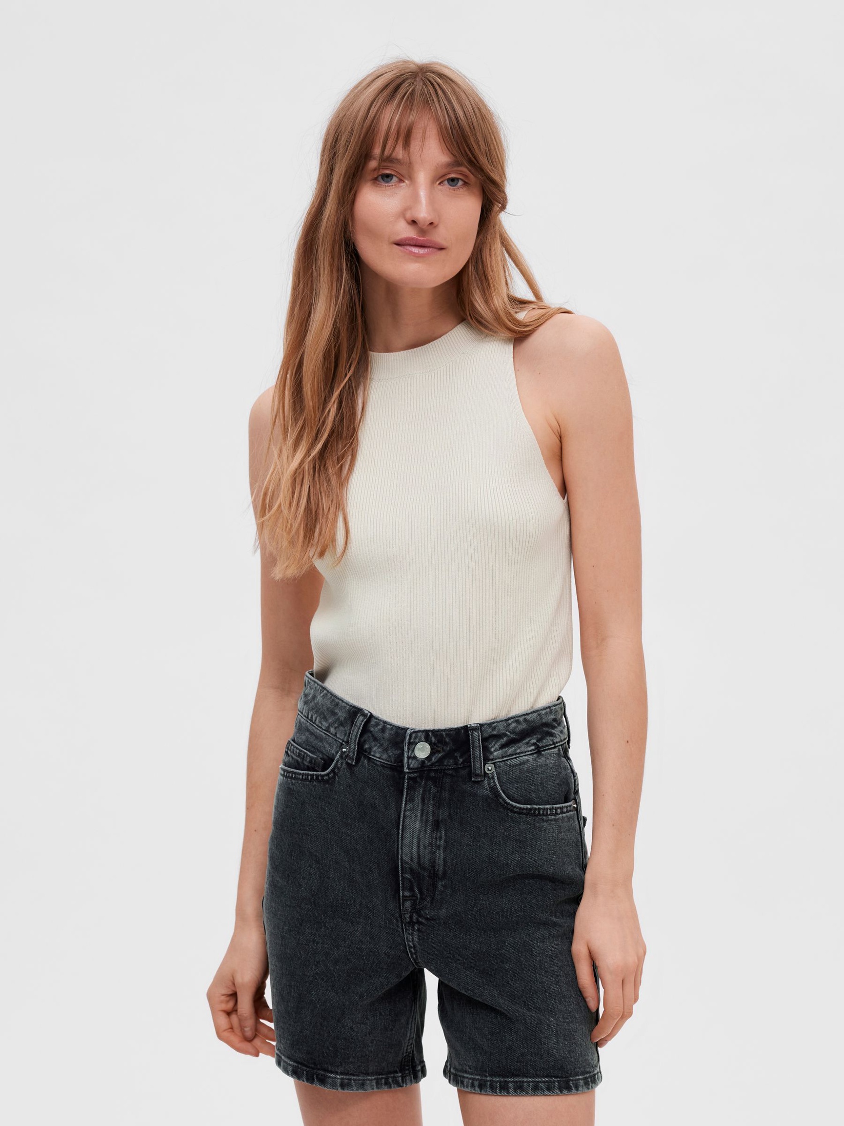 SLEEVELESS KNITTED TOP, Birch, highres