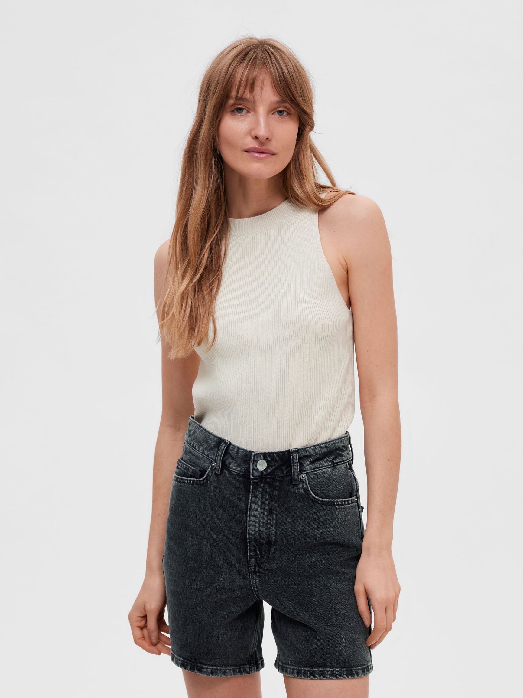 SLEEVELESS KNITTED TOP, Birch, highres