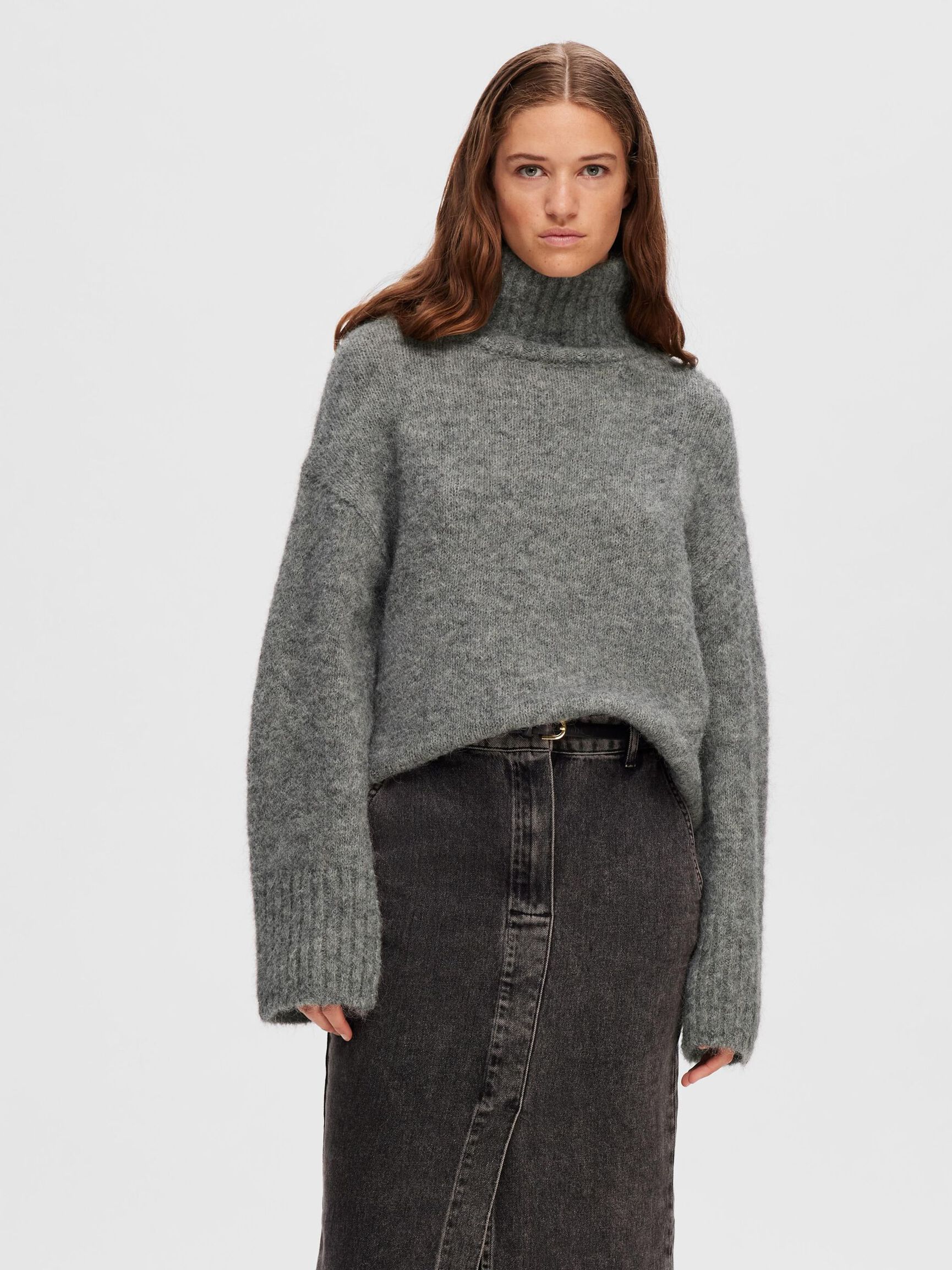 WOLLGEMISCH HIGH NECK PULLOVER, Light Grey Melange, highres
