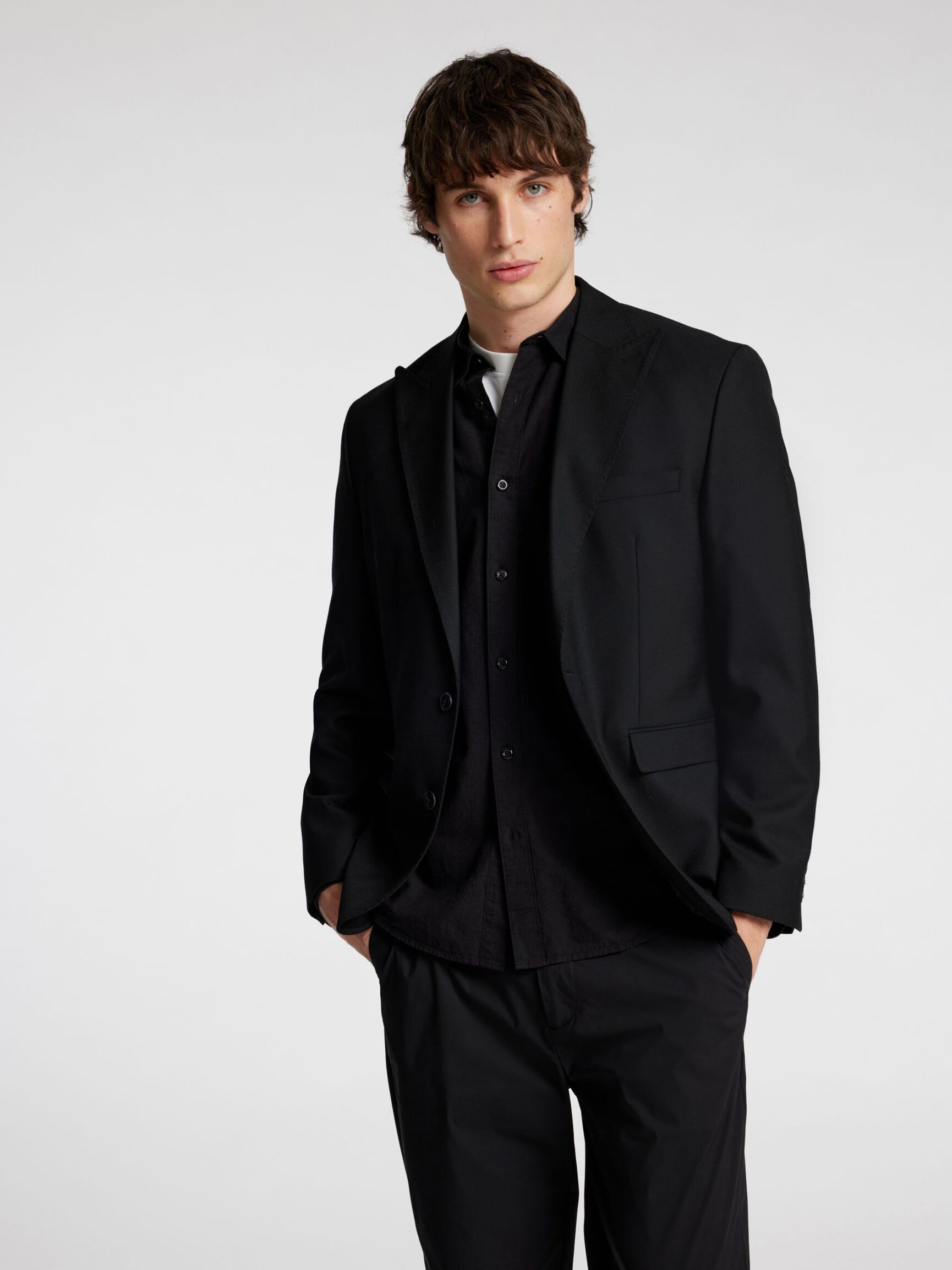 LANGE MOUWEN OVERHEMD, Black, highres