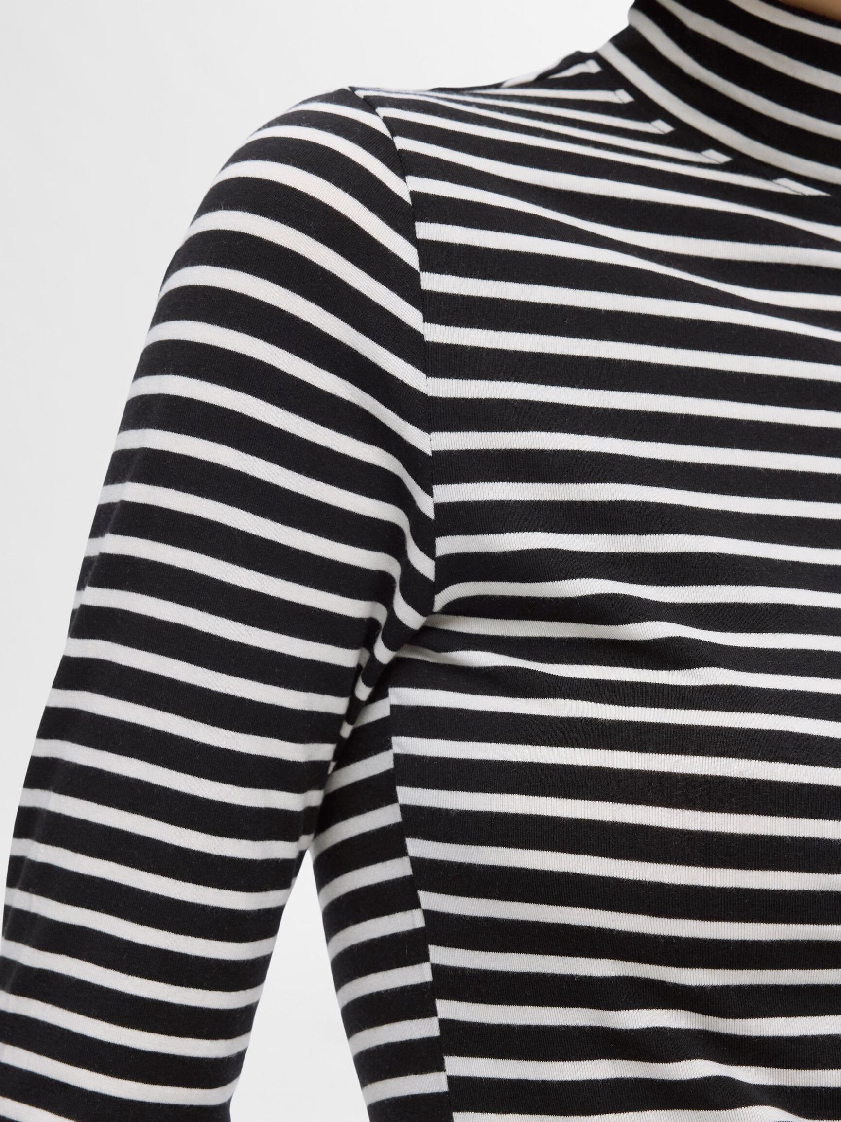 STRIPED LONG SLEEVED TOP, Black, highres