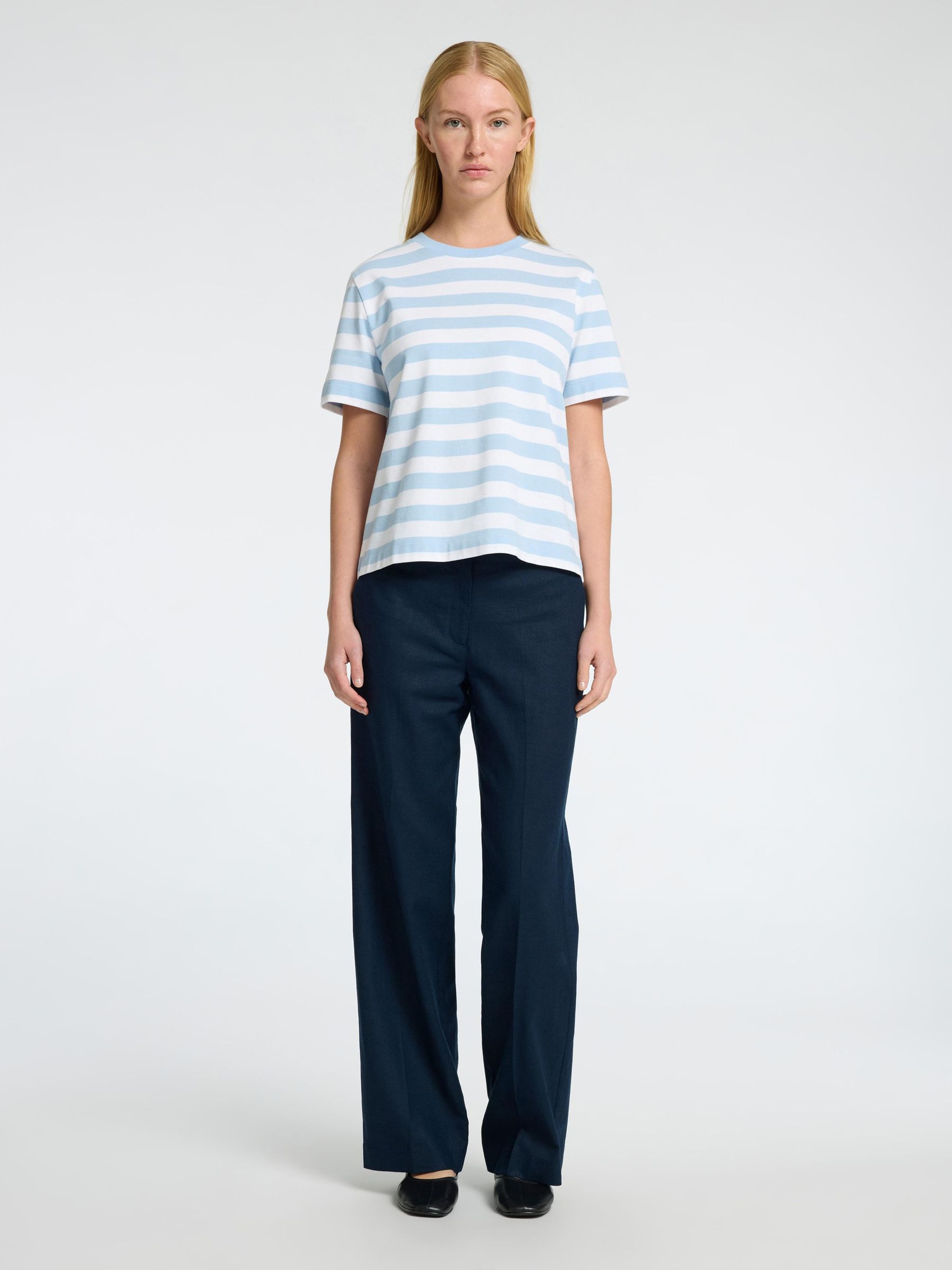 GESTREIFTES BOXY FIT T-SHIRT, Cashmere Blue, highres
