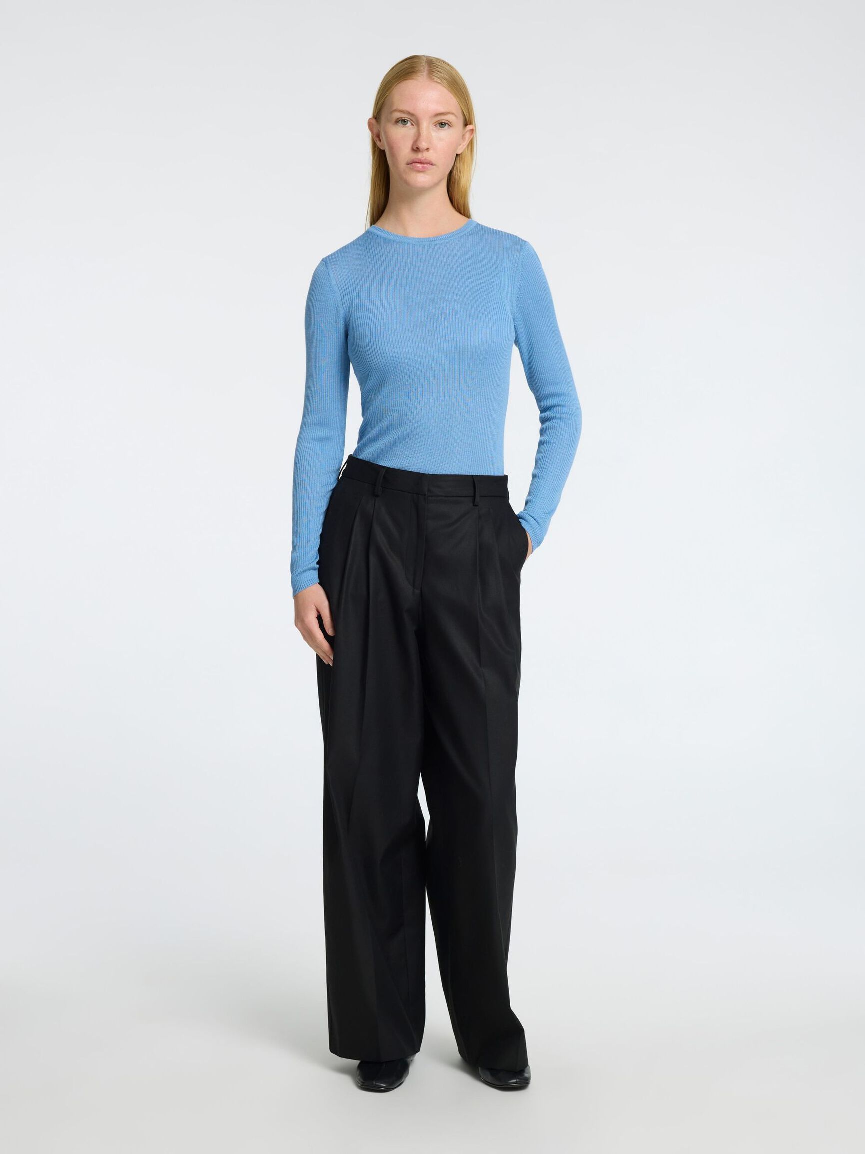 WOOL BLEND LONG SLEEVED TOP, Endless Sky, highres