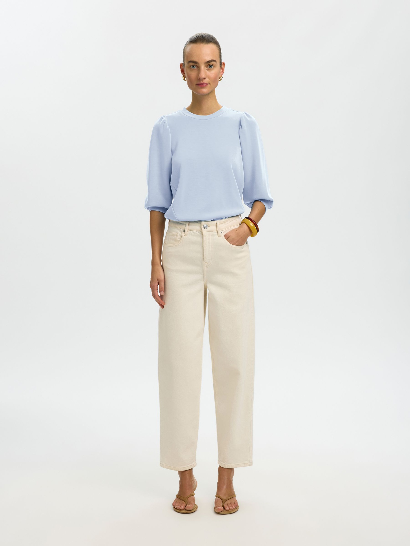 PUFF SLEEVE SWEATSHIRT, Cashmere Blue, highres