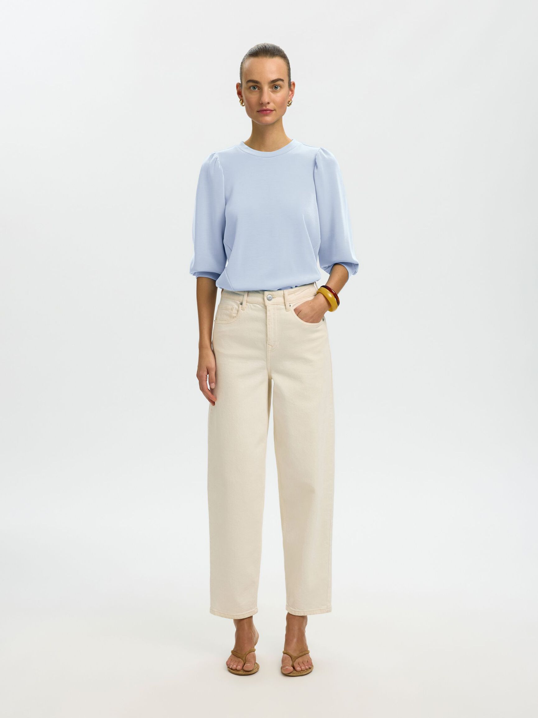 PUFF SLEEVE SWEATSHIRT, Cashmere Blue, highres