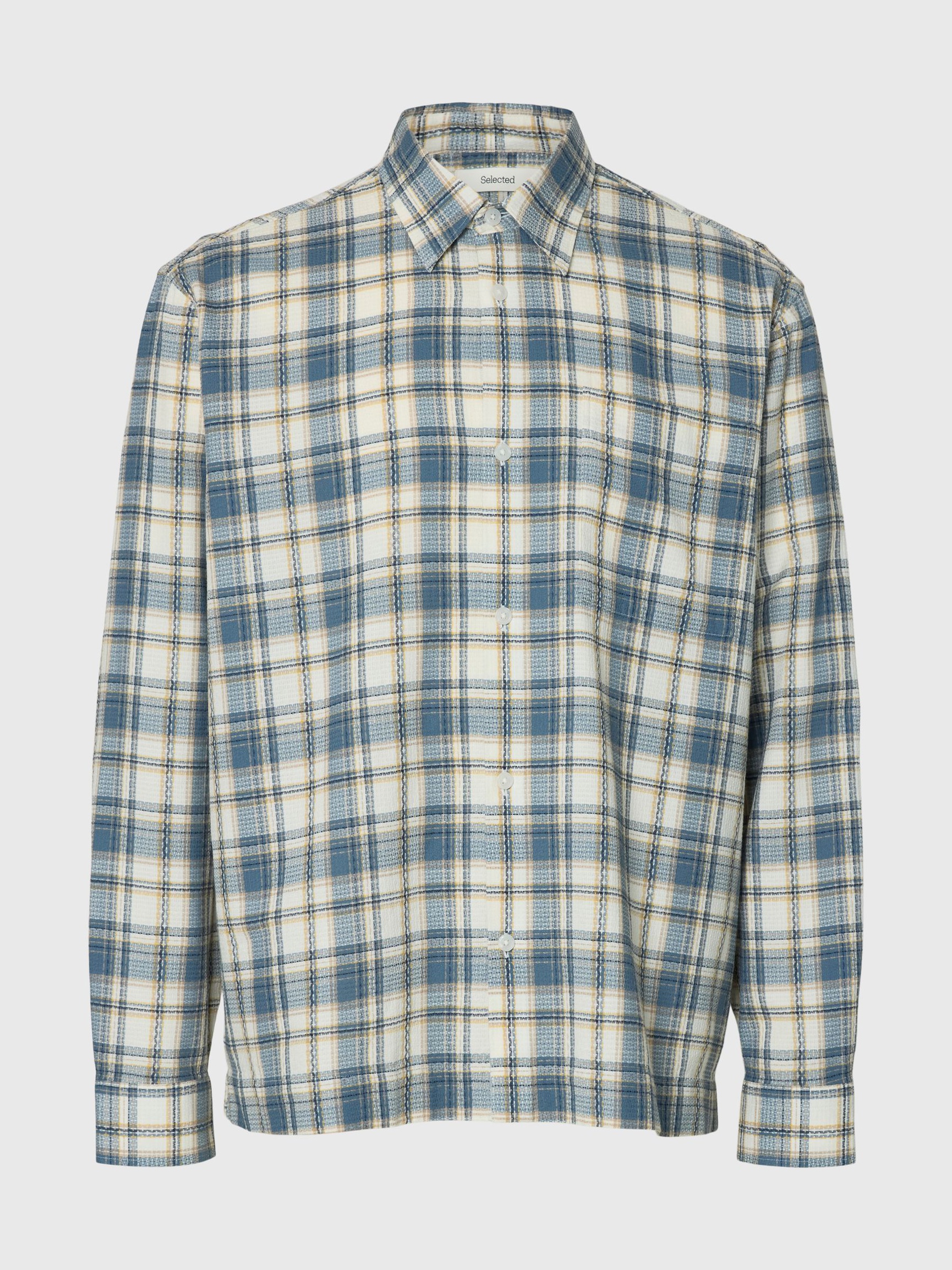 COTTON CHECKED SHIRT, Egret, highres