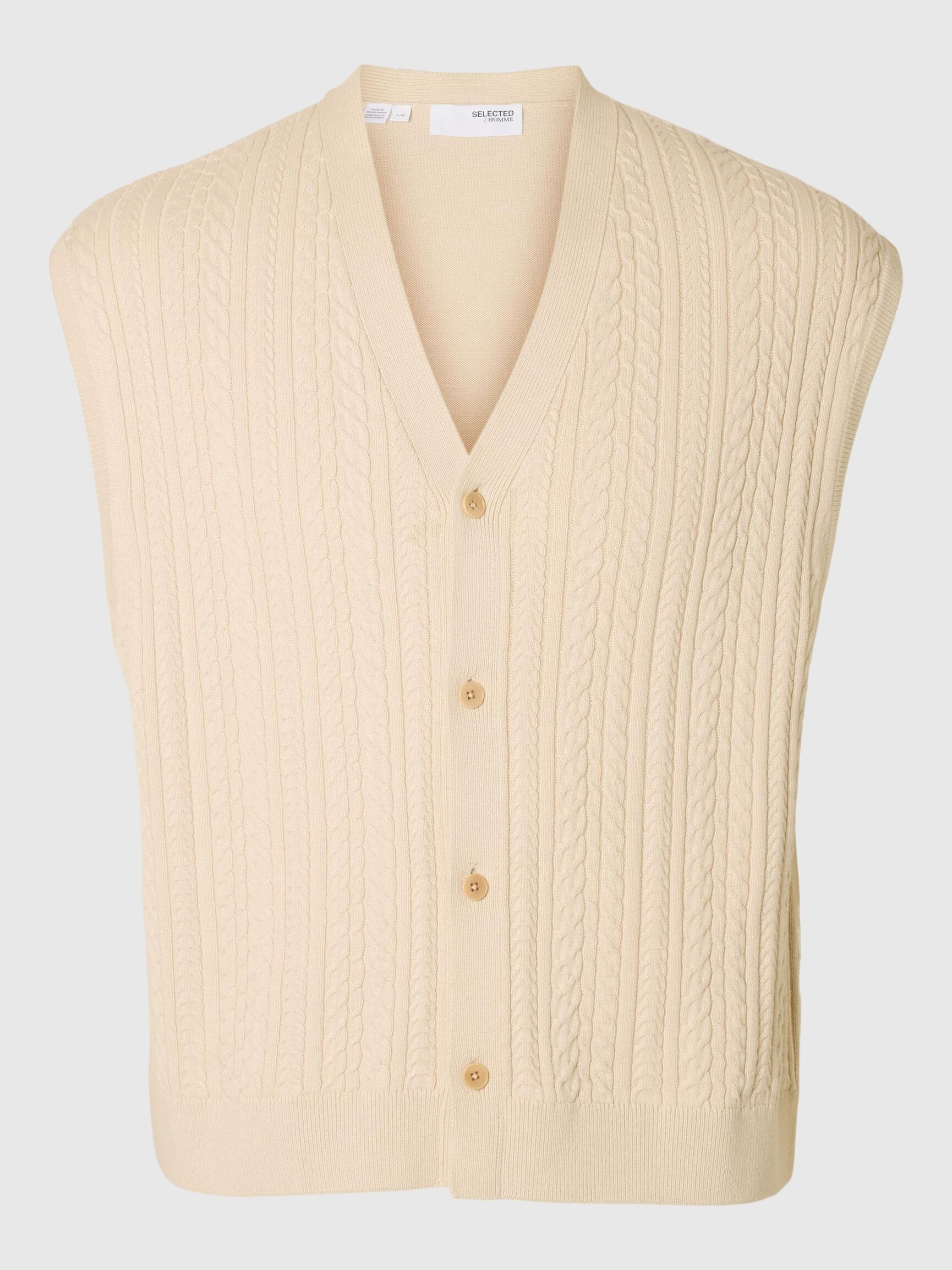 CABLE KNIT KNITTED VEST, Oatmeal, highres