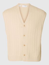 CABLE KNIT KNITTED VEST, Oatmeal, highres