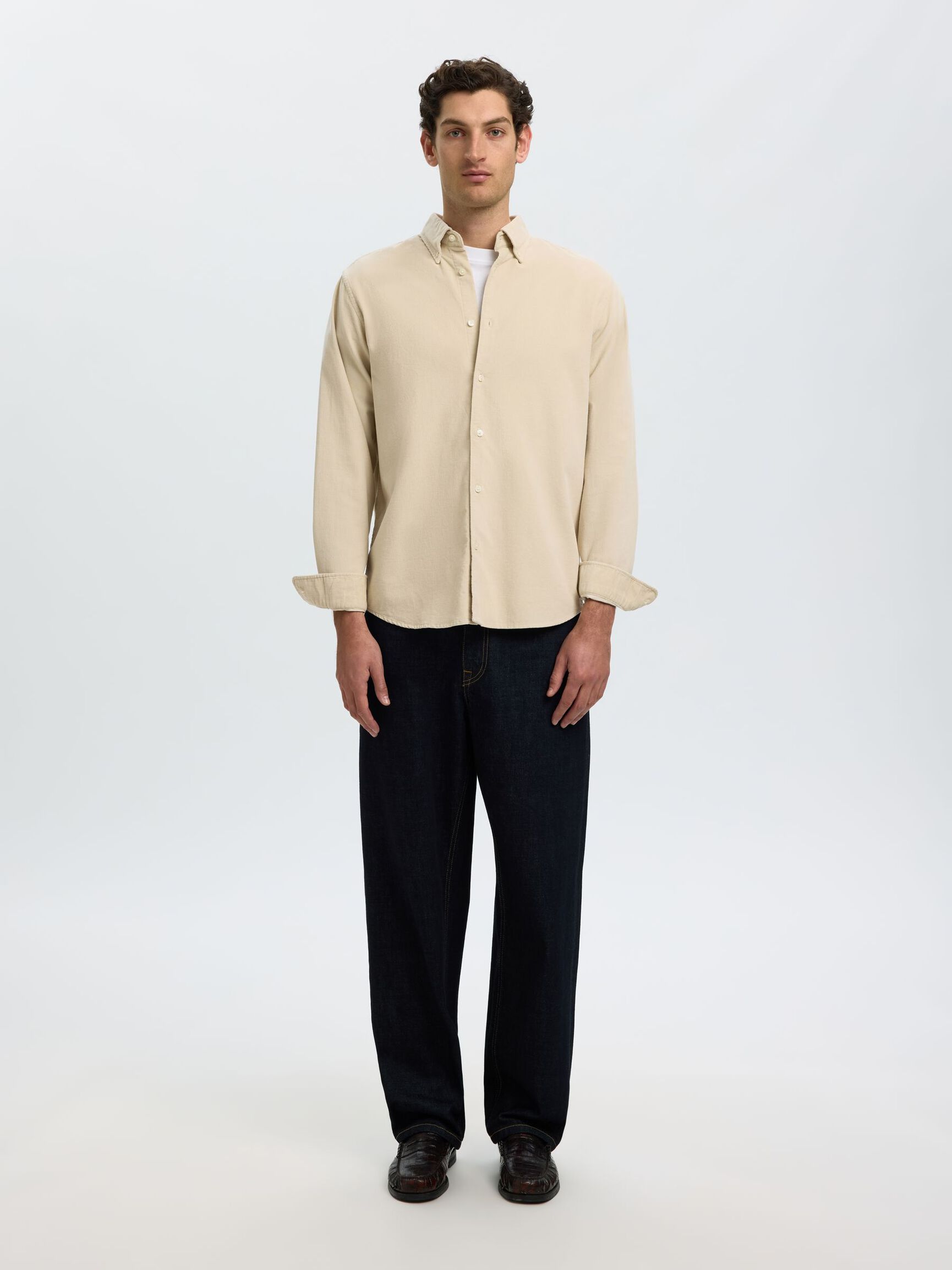 COTTON  CORDUROY SHIRT, Silver Birch, highres