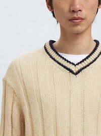 WOOL BLEND V-NECK JUMPER, Egret, highres