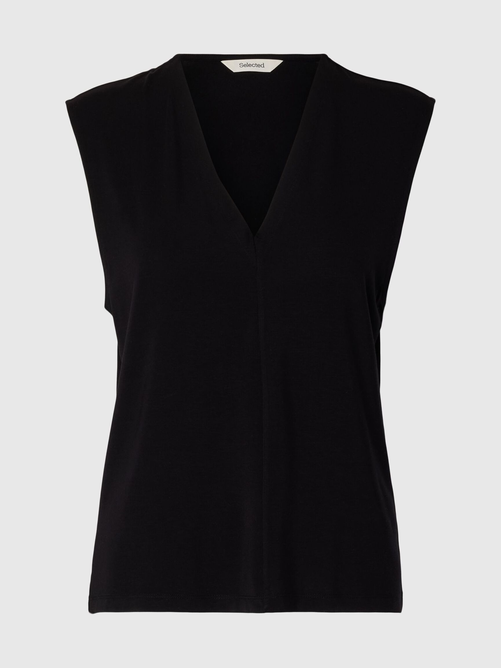 SLEEVELESS V-NECK TOP, Black, highres