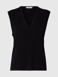 SLEEVELESS V-NECK TOP, Black, highres