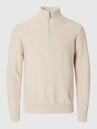 HALF-ZIP PULLOVER, Oatmeal, highres