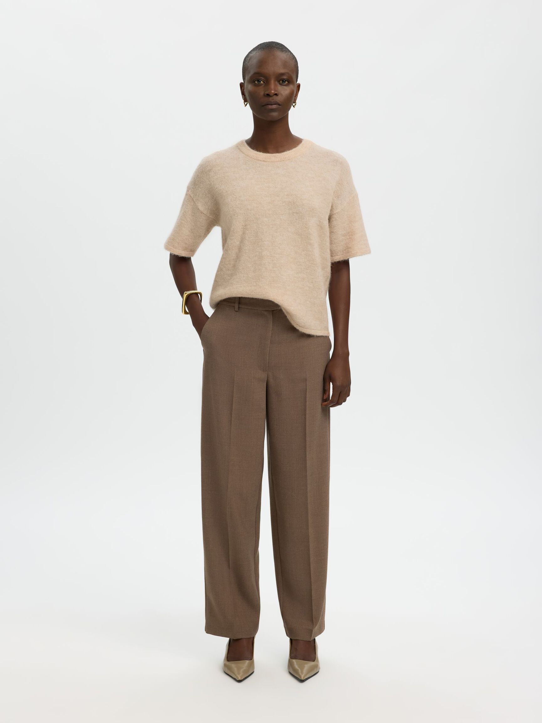 WOOL BLEND KNITTED PULLOVER, Birch, highres