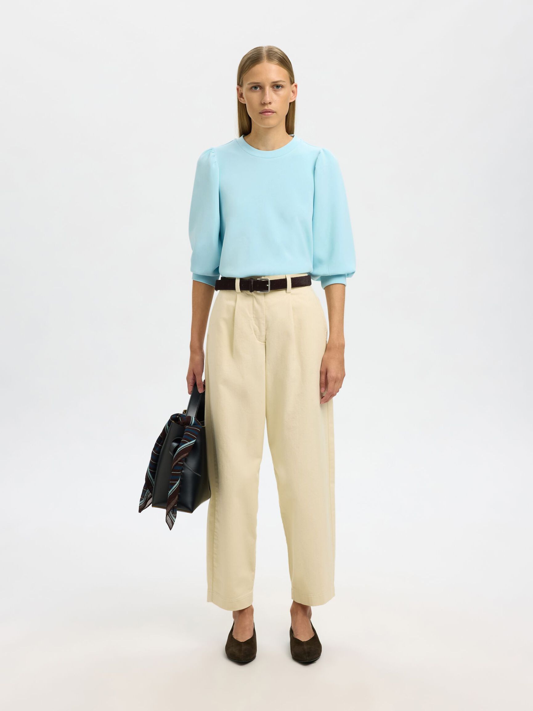 PUFF SLEEVE SWEATSHIRT, Blue Glow, highres