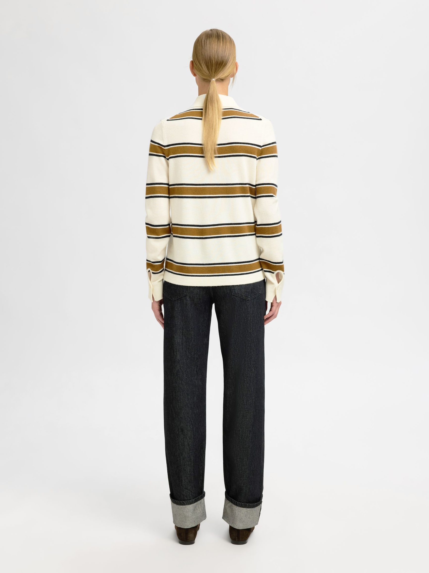 100% MERINO WOOL LONG-SLEEVED POLO, Egret, highres