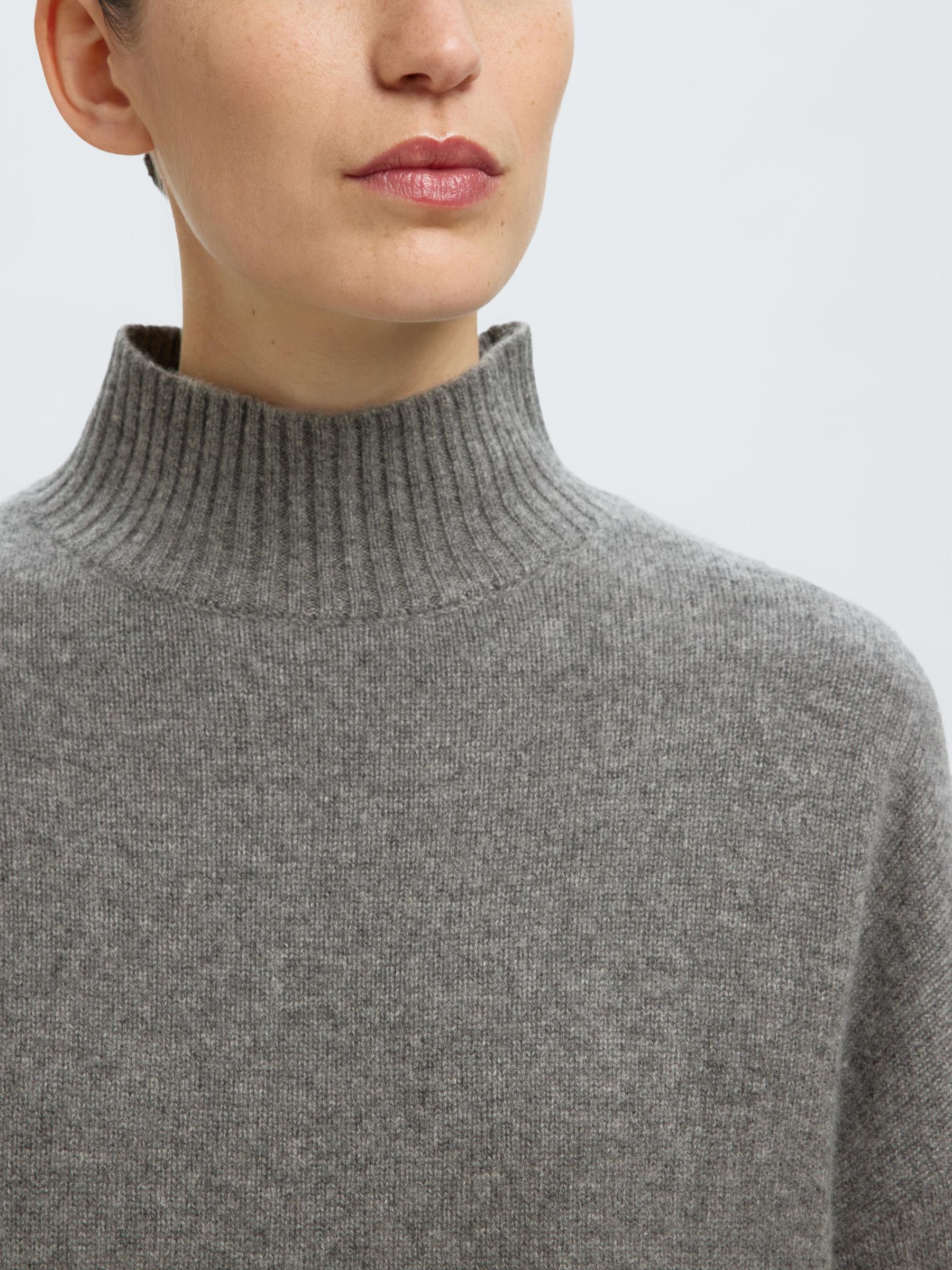 CASHMERE-BLANDING STRIKTRØJE, Medium Grey Melange, highres