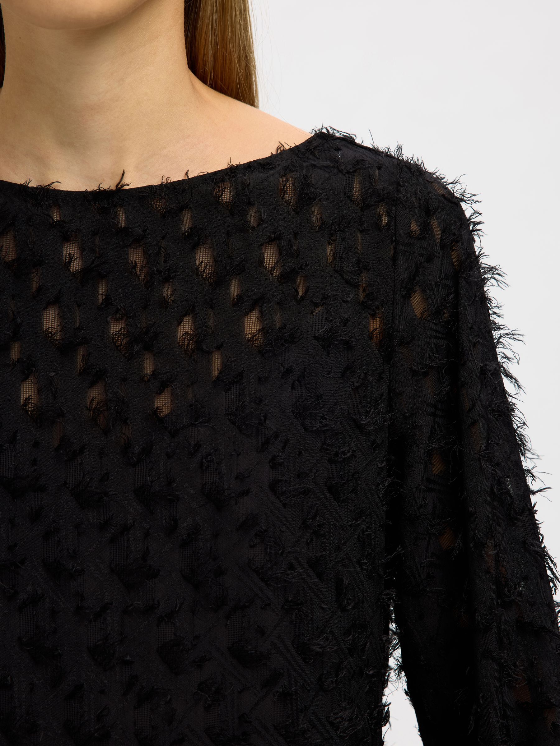 BOAT NECK JACQUARD MINI DRESS, Black, highres