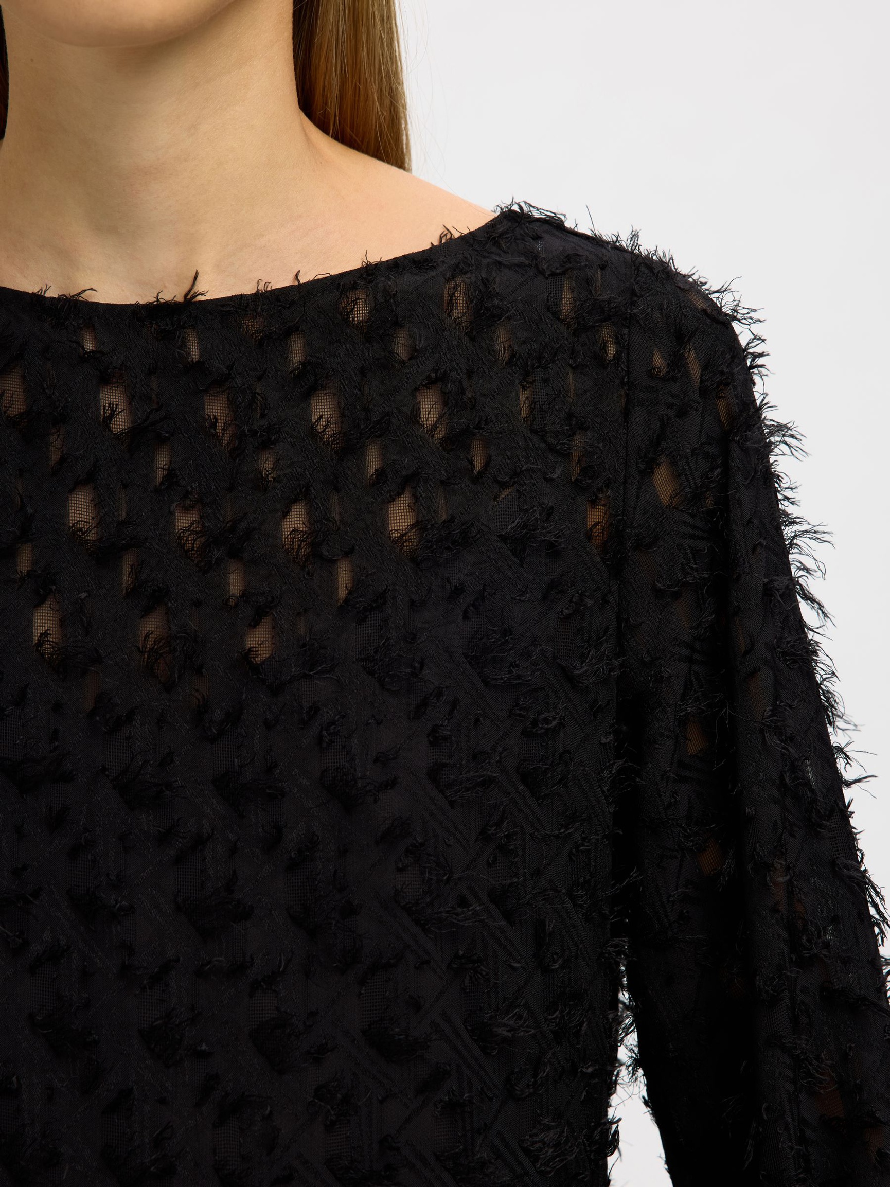 BÅTRINGNING JACQUARD MIDIKLÄNNING, Black, highres