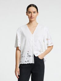 BRODERET KORTÆRMET SKJORTE, Bright White, highres