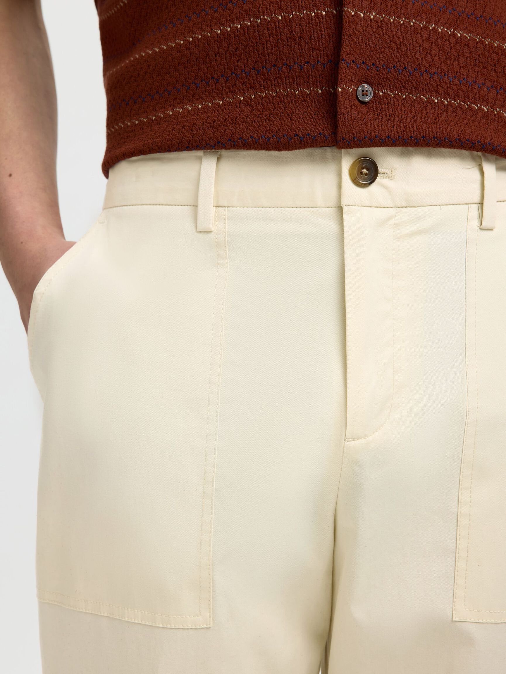 COTTON LOOSE FIT TROUSERS, Birch, highres