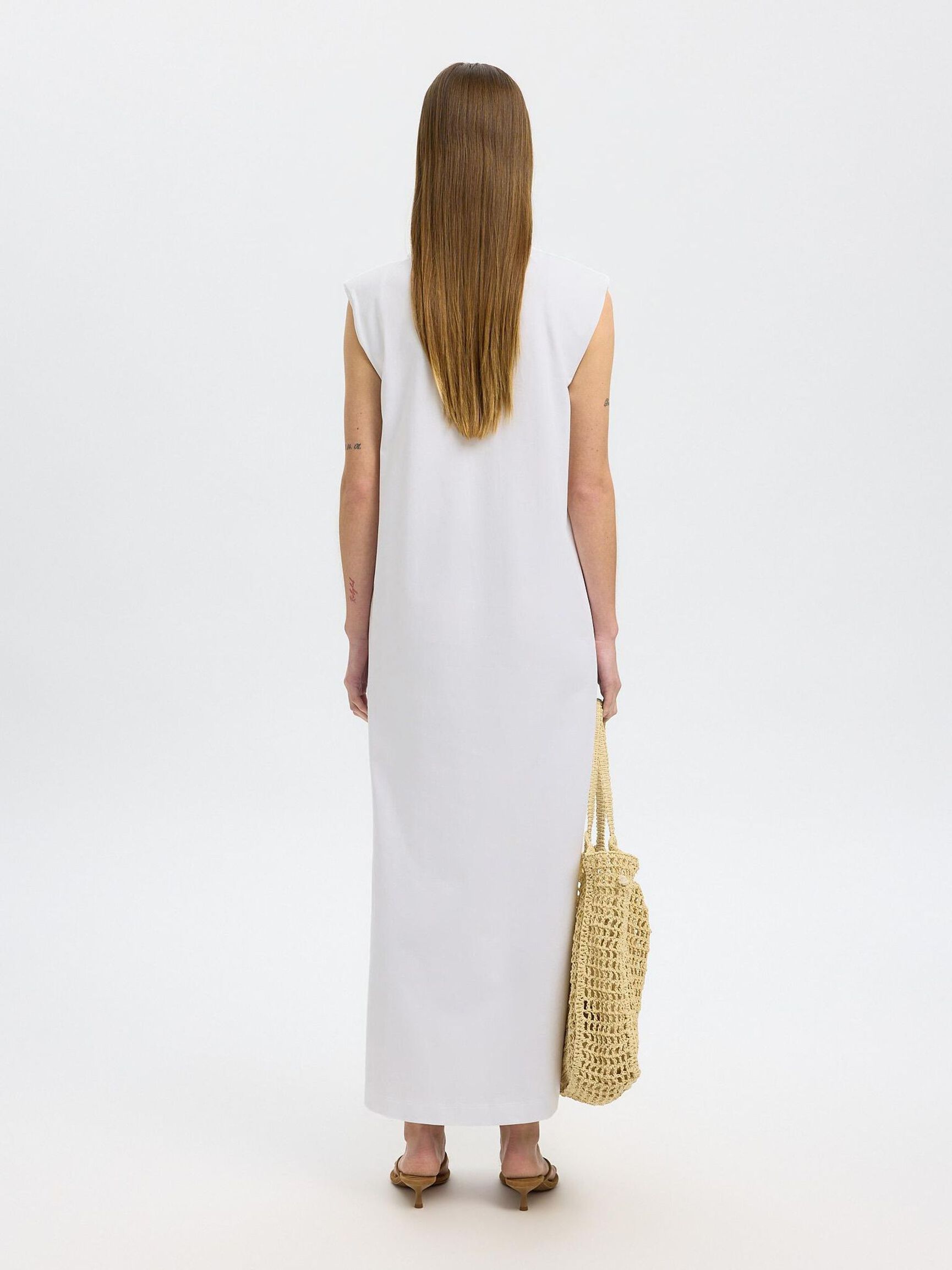 ÄRMELLOSES BAUMWOLL MAXIKLEID, Bright White, highres