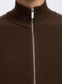 ZIPPED HIGH NECK KNITTED CARDIGAN, Demitasse, highres