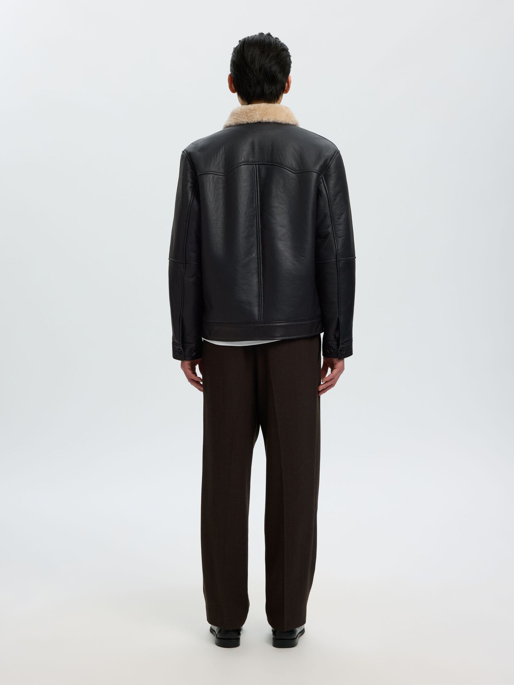 DOUBLURE EN FOURRURE VESTE EN CUIR, Black, highres