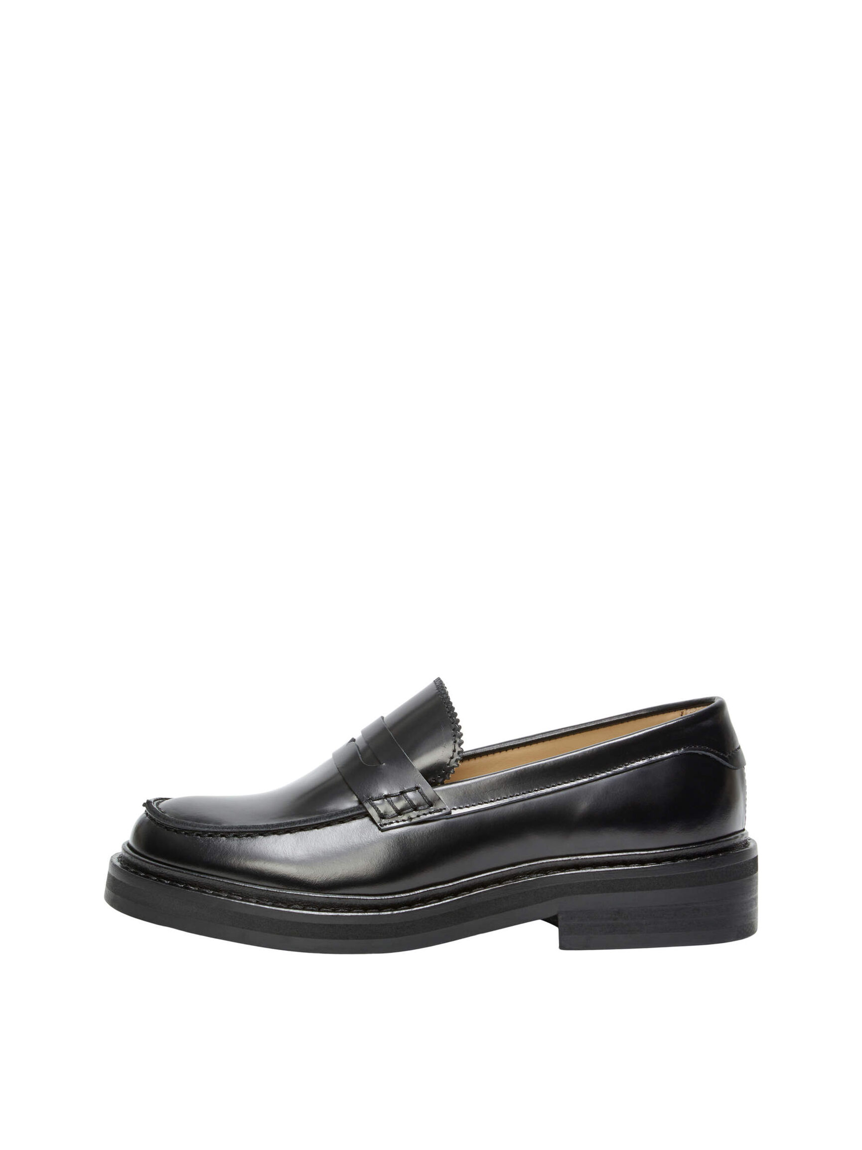 LEATHER LOAFERS, Black, highres