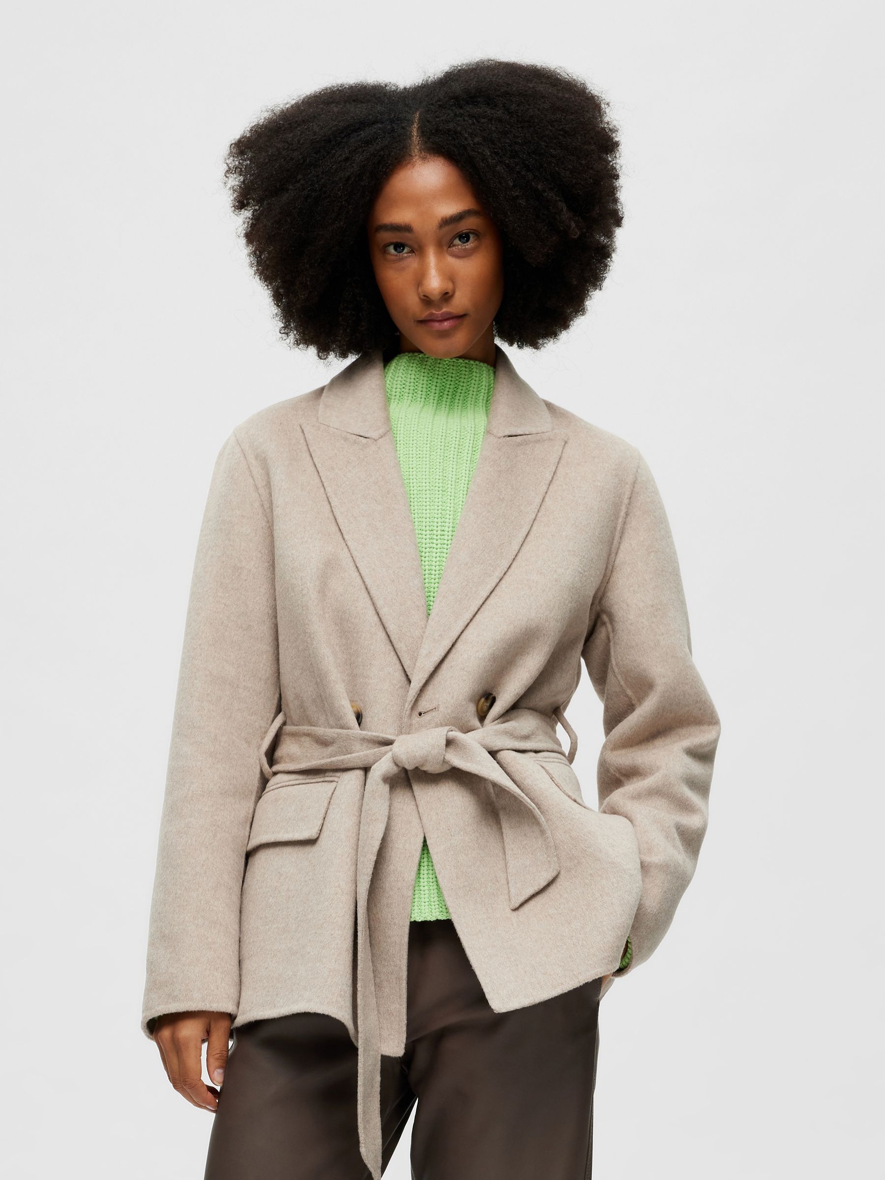 WOOL BLEND DOUBLE-BREASTED JACKET, Sandshell, highres