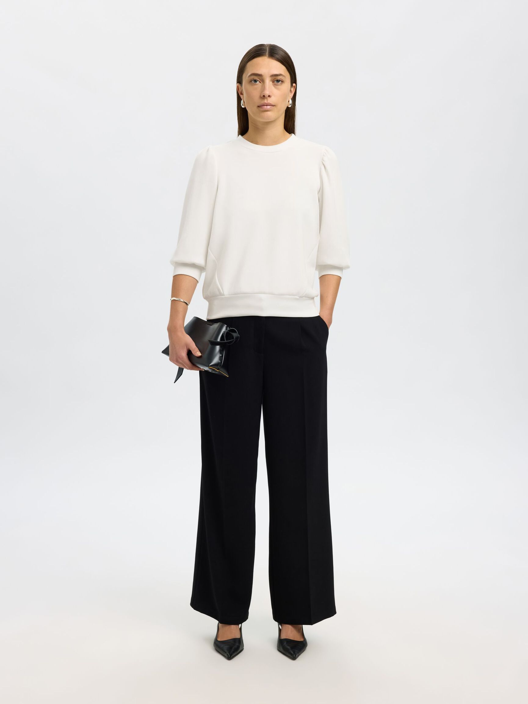 PUFF SLEEVE SWEATSHIRT, Snow White, highres