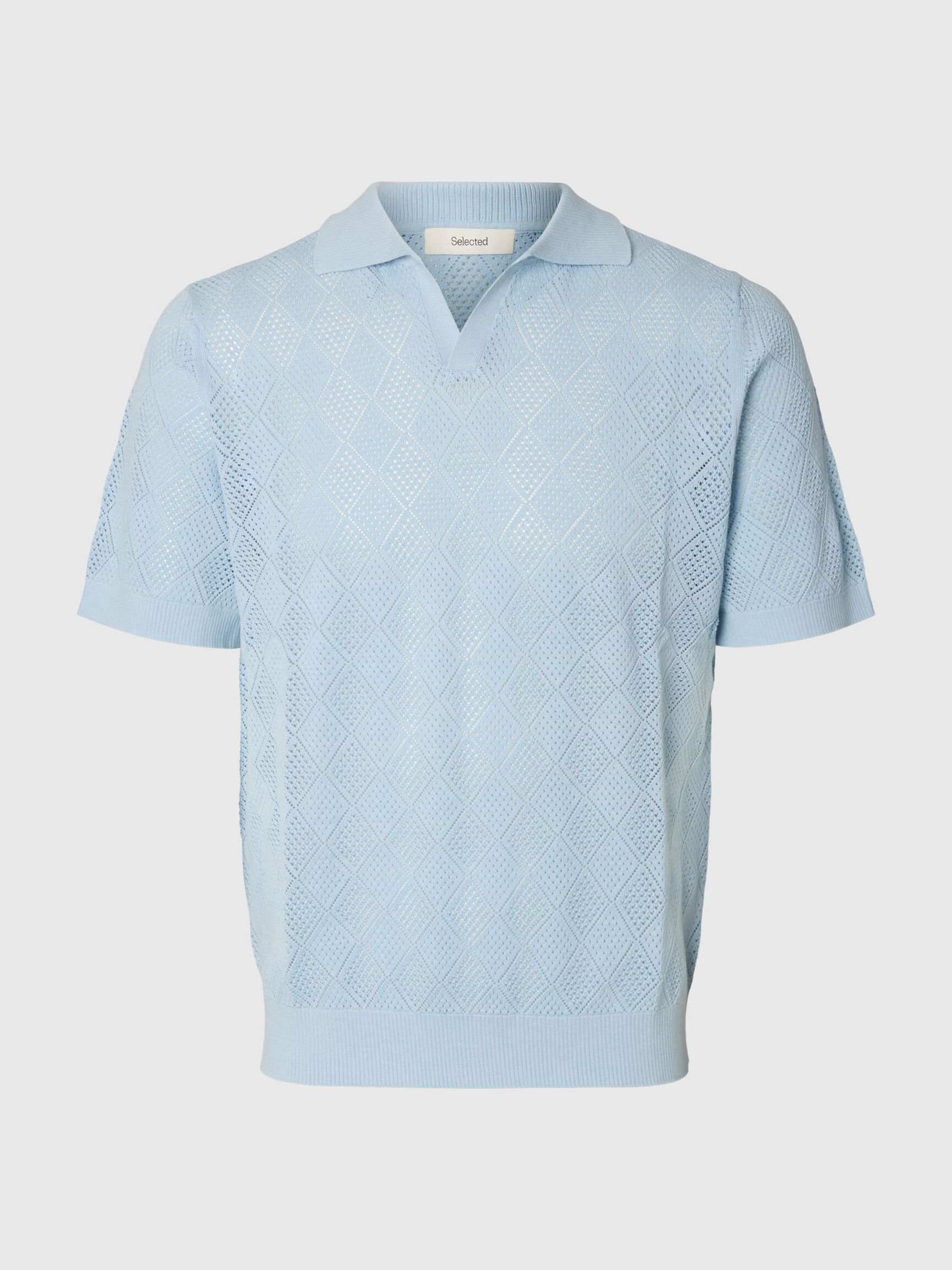 SHORT SLEEVED KNITTED POLO SHIRT, Cashmere Blue, highres