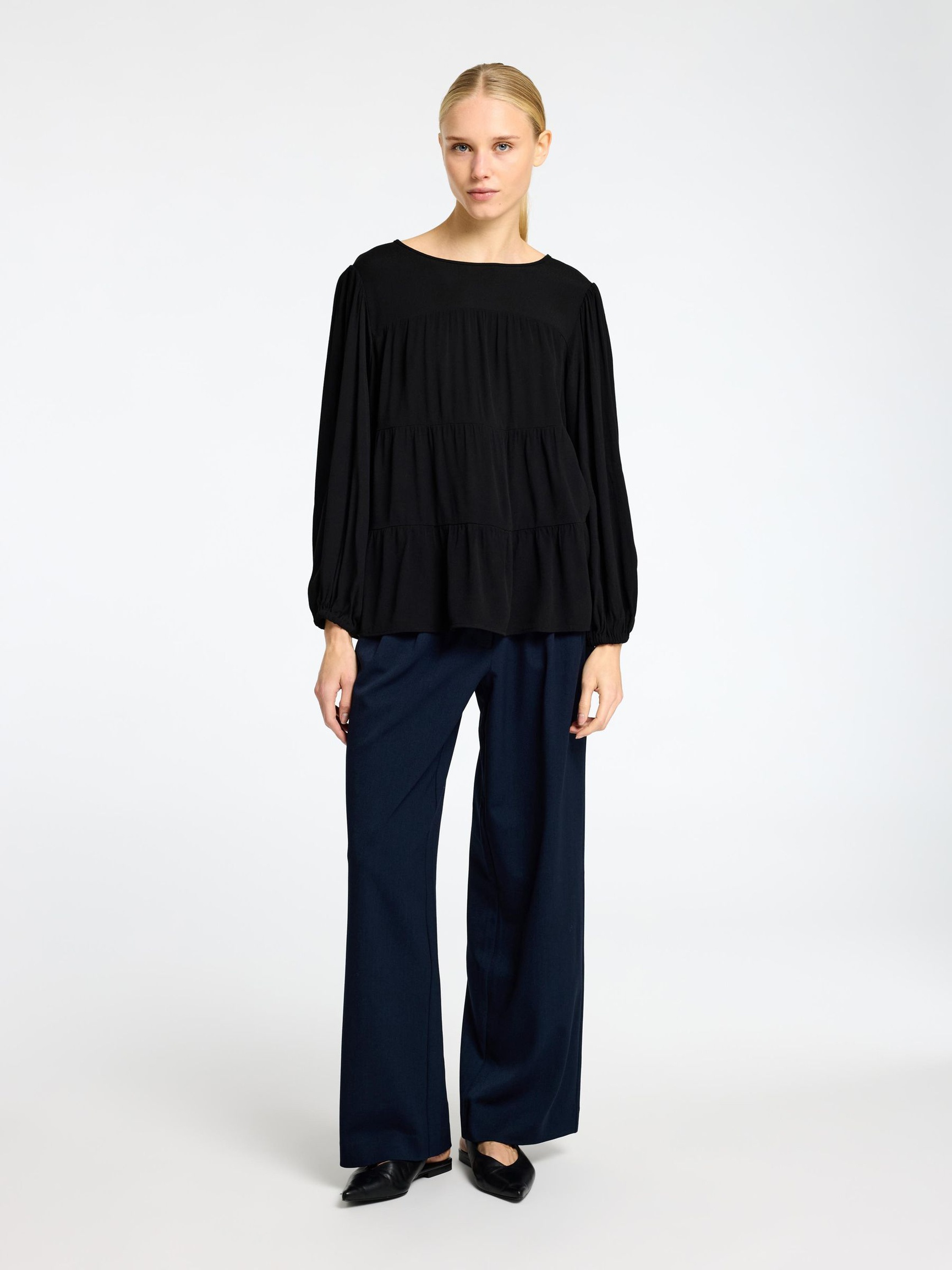 VISCOSE BLEND BLOUSE, Black, highres