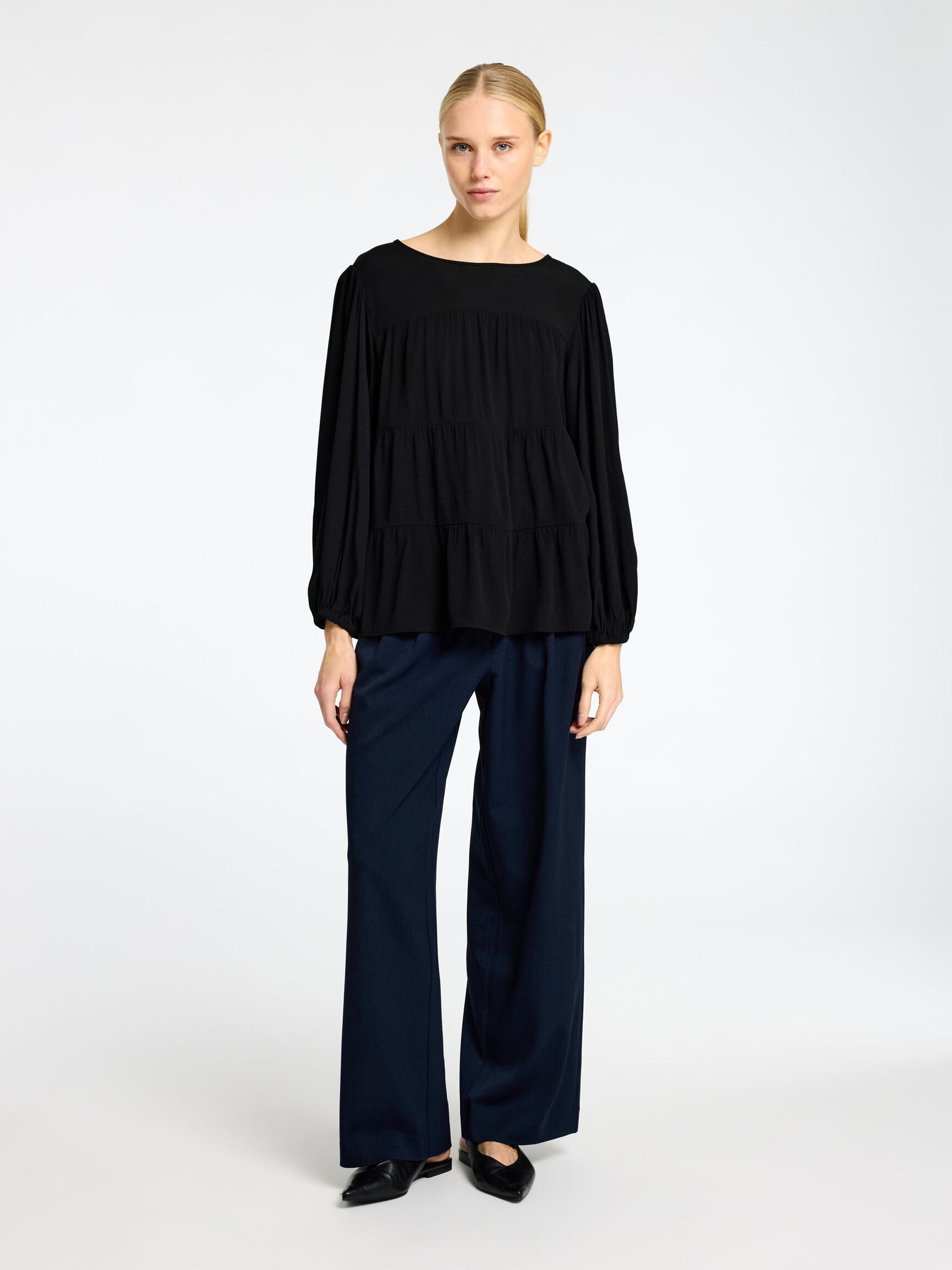 VISKOSEBLANDING BLUSE, Black, highres