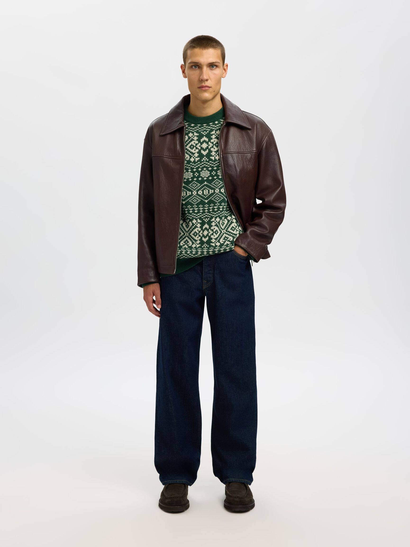 WOLLMIX PULLOVER MIT RUNDHALSAUSSCHNITT, Dark Green, highres