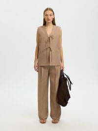 LINEN BLEND VEST, White Pepper, highres