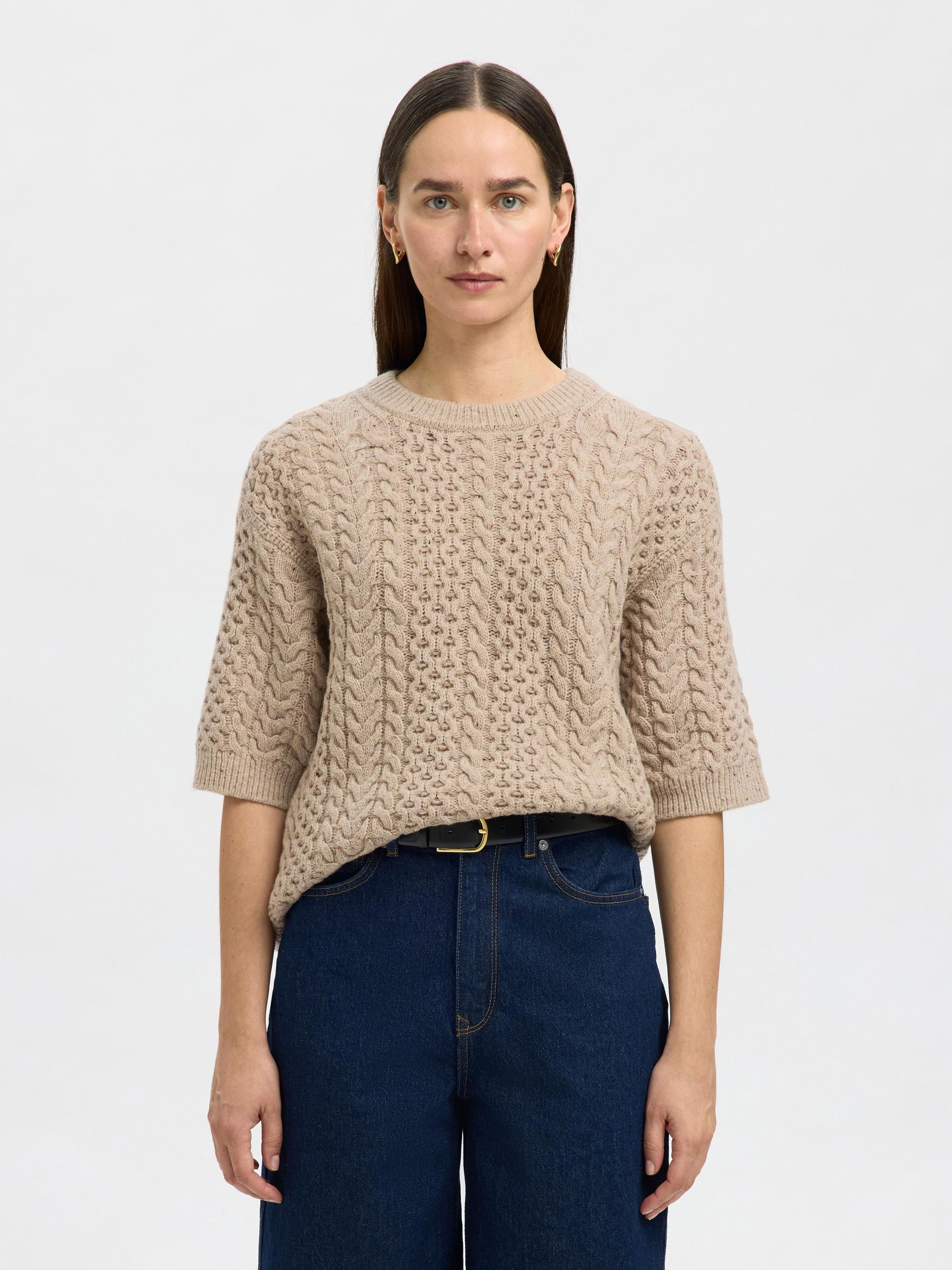 WOOL BLEND KNITTED PULLOVER, Birch, highres