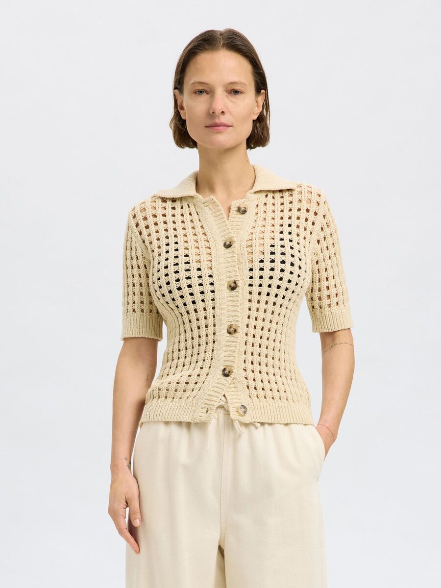 Selected CROCHET STYLE KNITTED CARDIGAN, Birch, highres - 16097498_Birch_003.jpg
