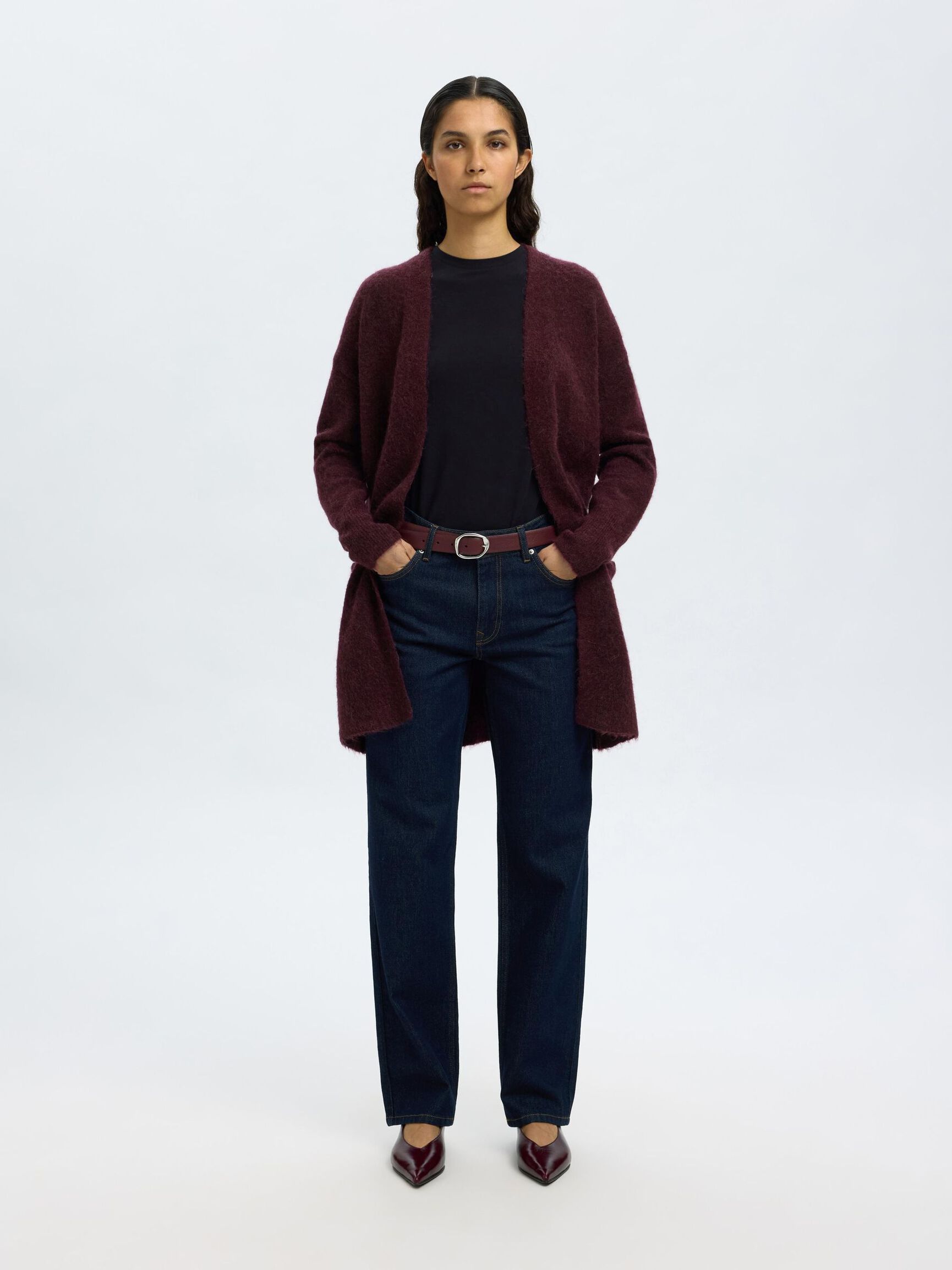 LONG KNITTED CARDIGAN, Fig, highres