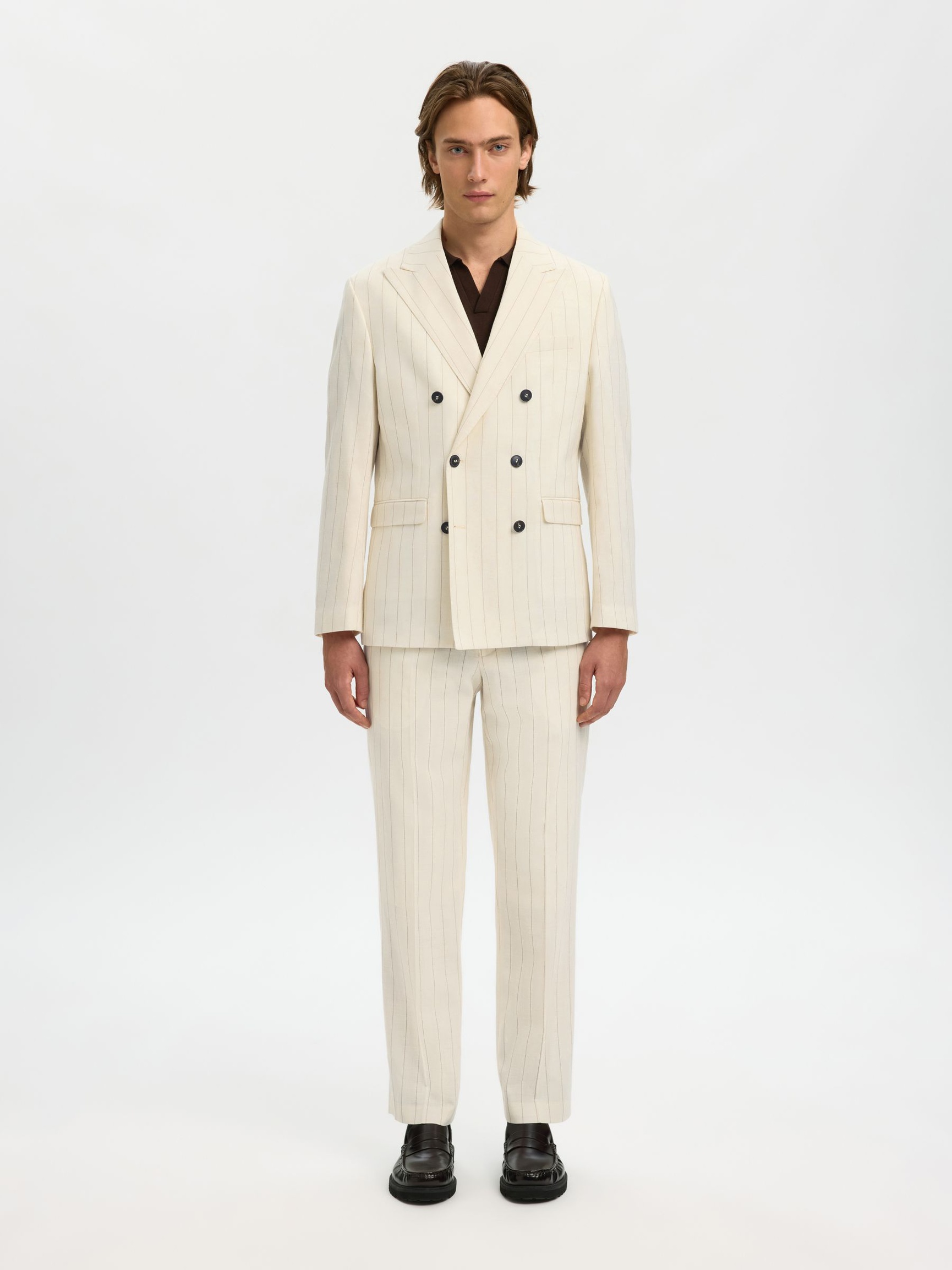 REGULAR FIT NADELSTREIFEN BLAZER, Egret, highres