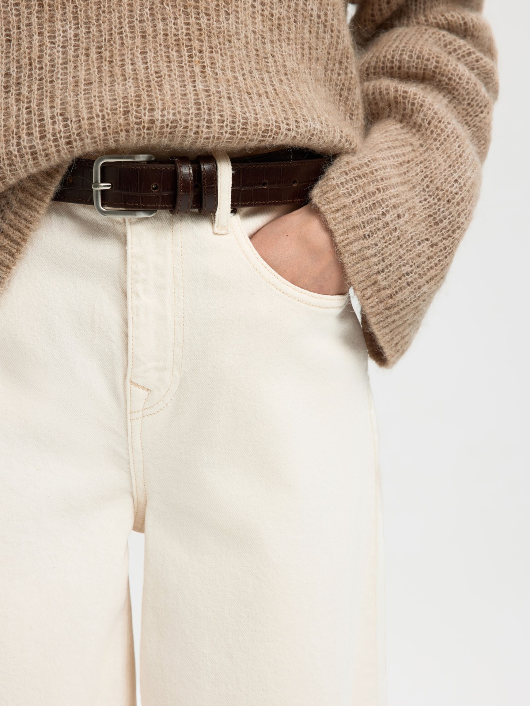 HØY MIDJE JEANS MED BARREL FIT, Egret, highres