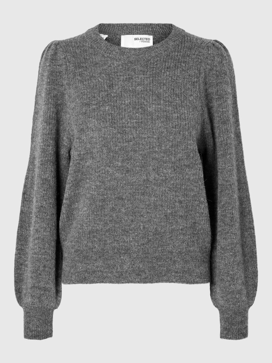 Selected WOOL BLEND KNITTED JUMPER, Medium Grey Melange, highres - 16094355_MediumGreyMelange_001.jpg