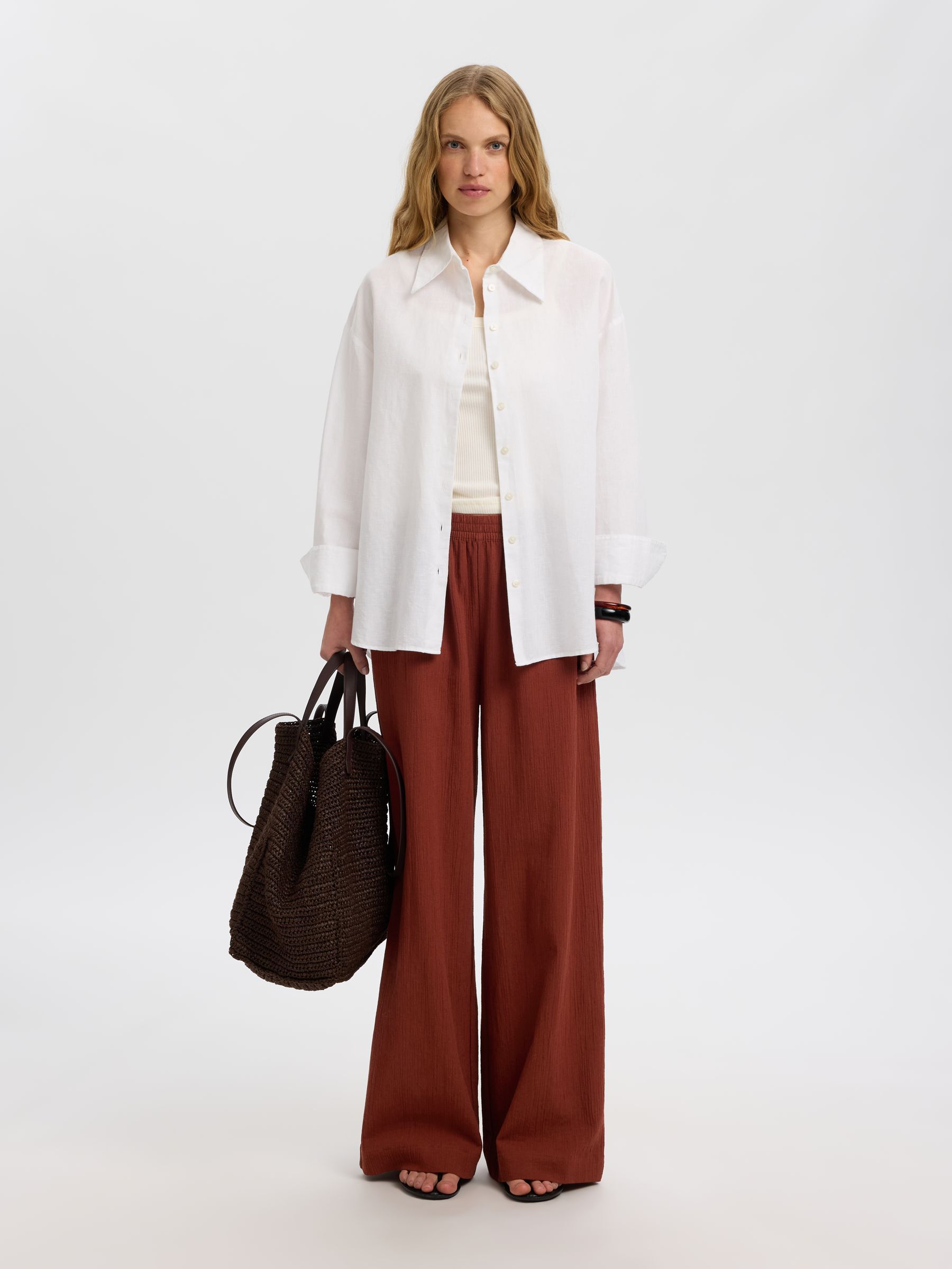 PANTALONI GAMBA AMPIA, Cherry Mahogany, highres