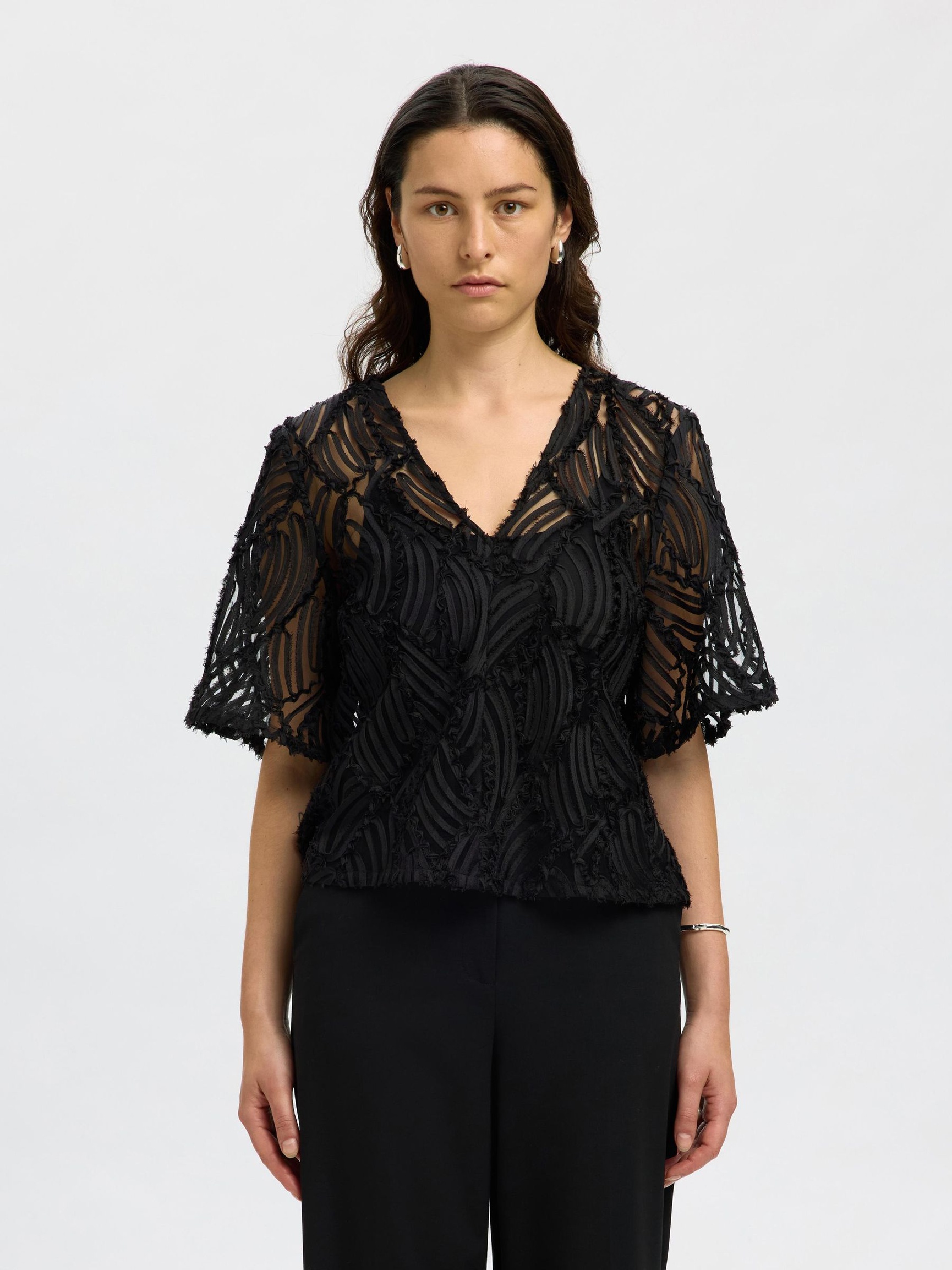 TOP A MANICHE CORTE, Black, highres