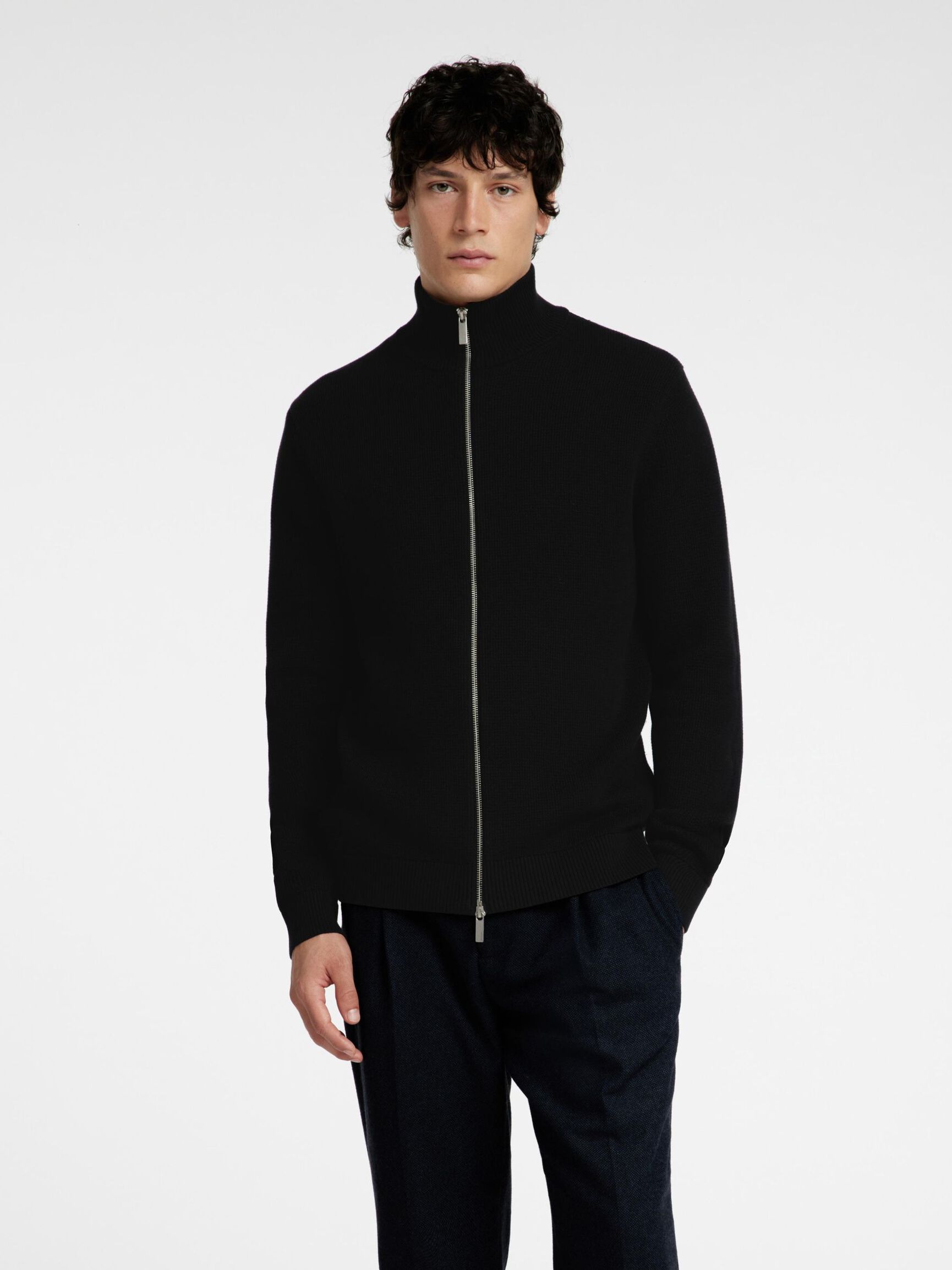 HOGE HALS MET RITS GEBREID VEST, Black, highres