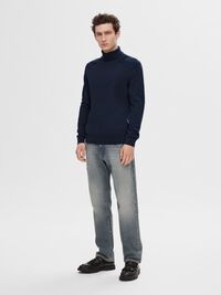LONG-SLEEVED ROLL NECK PULLOVER, Navy Blazer, highres