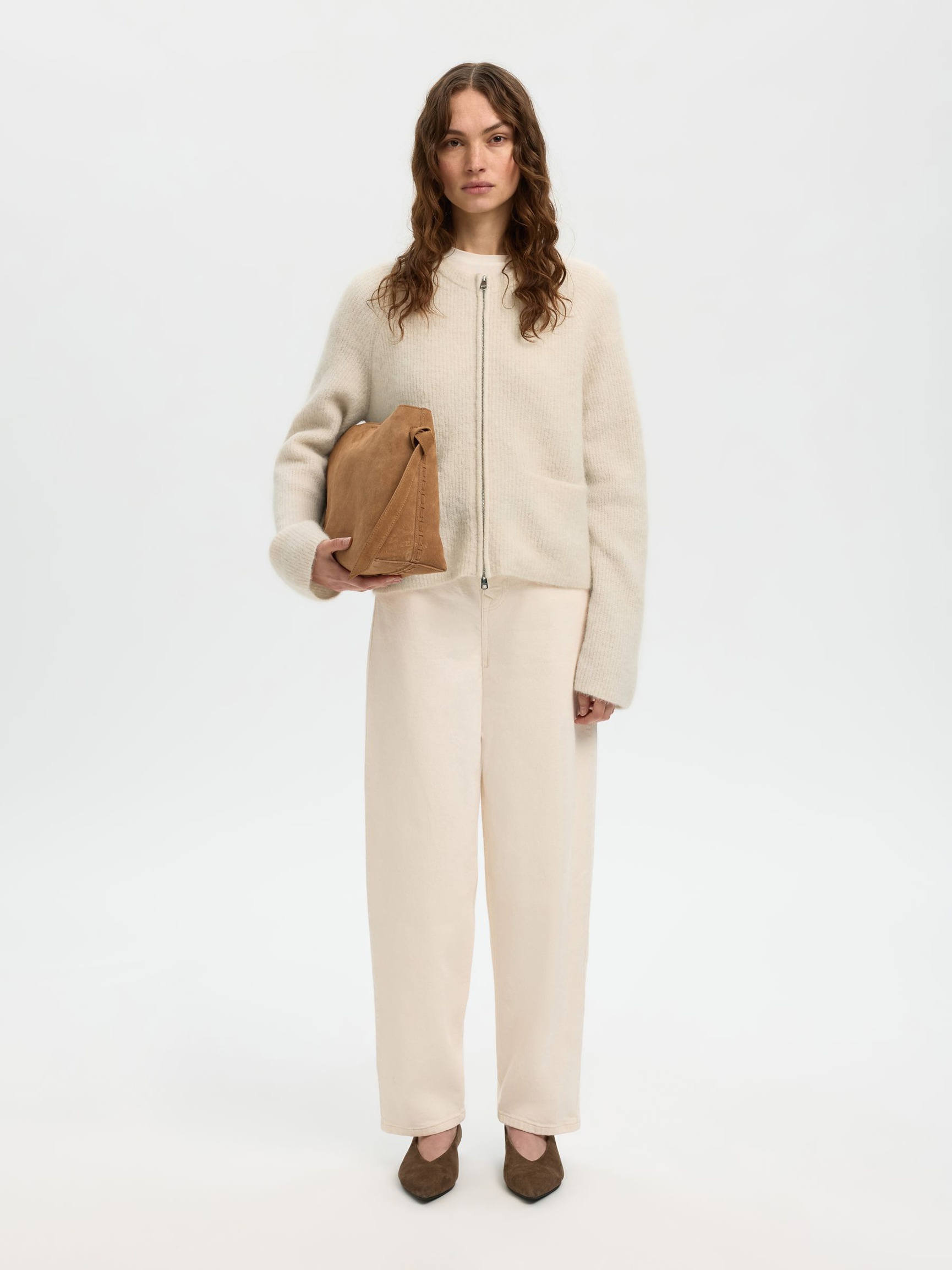 CARDIGAN CON CERNIERA ANTERIORE, Birch, highres